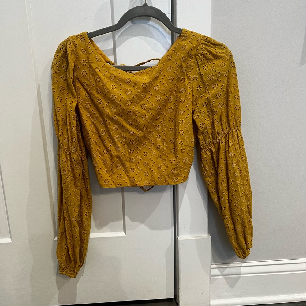 Mustard eyelet long sleeve top